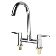 Kitchen Sink Faucet Hot Cold Mixer Tap Double Handle Hole Spout Finish Brushed Swivel Spray 360