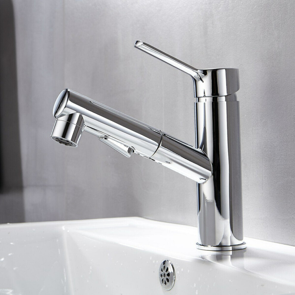 (Silver) Bathroom Basin Faucet With Pull Out Sprayer Fountain Brushed Nickel Hot Cold Mixer Tap Updated Three Modes Sprayer 3654659421456