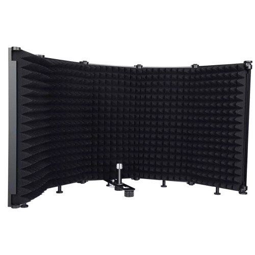 microphone Isolation Shield 5-Panel Wind Screen Foldable 3/8" and 5/8" Threaded High Density Absorbing Foam for Recording Studio
