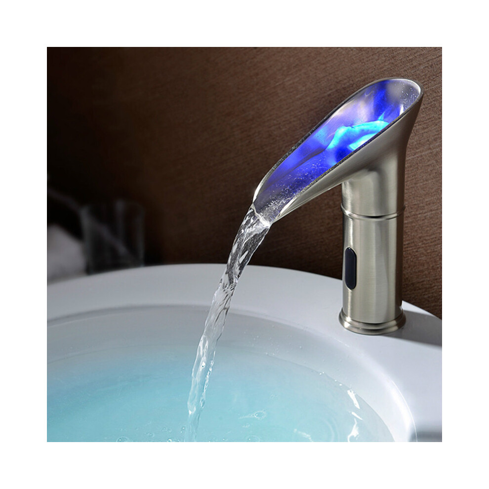 Automatic Sensor Faucet Waterfall LED Bathroom Basin Sink Widespread Brass Mixer Tap Single Lever