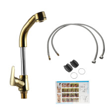 (Gold) Kitchen Sink Faucet Pull Out Rotation Spray Mixer Liftable Cold And Hot Water