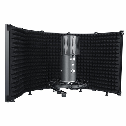 microphone Isolation Shield 5-Panel Wind Screen Foldable 3/8" and 5/8" Threaded High Density Absorbing Foam for Recording Studio 1