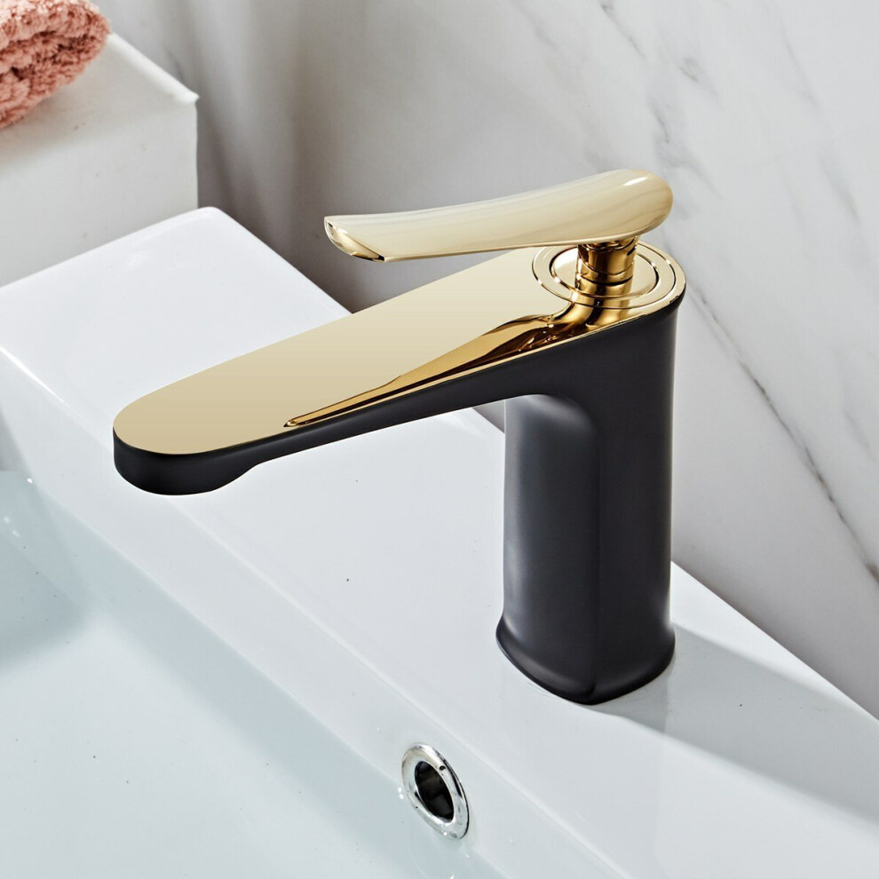 (Black Gold) Luxury Bathroom Basin Faucet Hot Cold Water Mixer Sink Tap Gold Polished Handle Single Brass