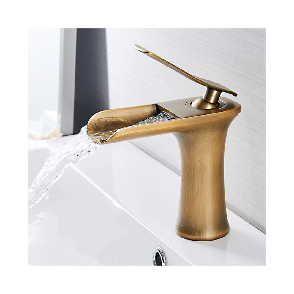 (Antique) Bathroom Basin Waterfall Faucet Hot Cold Mixer Tap Single Hole Handle Sink Modern Vanity