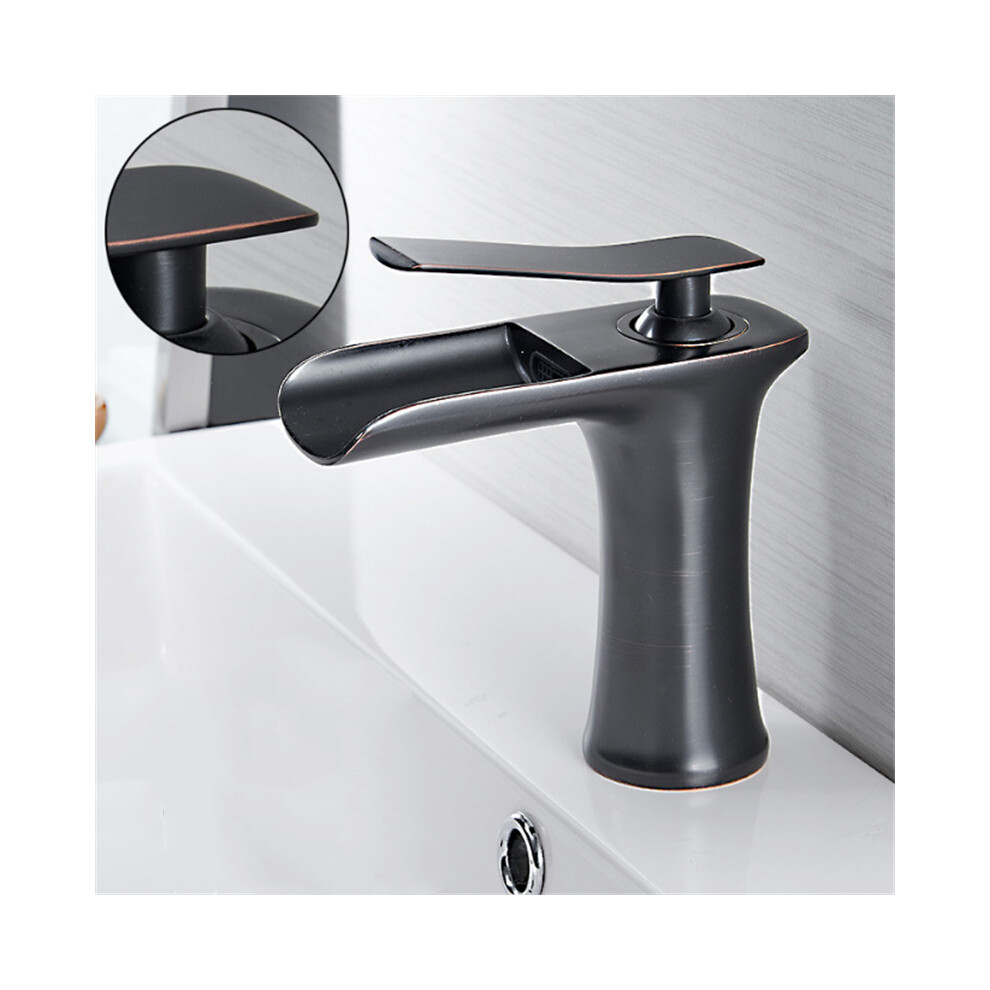 (Black) Bathroom Basin Waterfall Faucet Hot Cold Mixer Tap Single Hole Handle Sink Modern Vanity