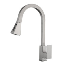 (Silver) Kitchen Sink Hot And Cold Faucet Single Handle Brushed Nickel Stainless Steel Gooseneck Wash basin Tap With Pull Down Sprayer