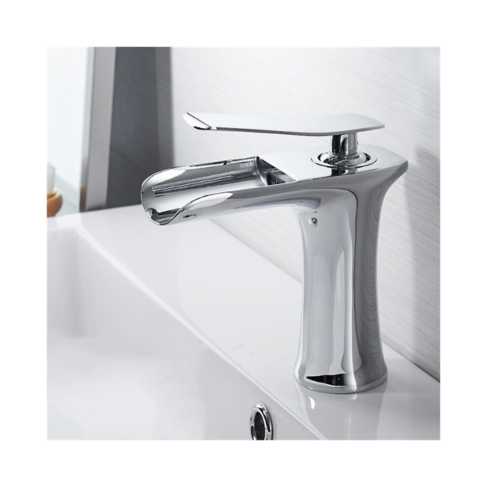 (Chrome) Bathroom Basin Waterfall Faucet Hot Cold Mixer Tap Single Hole Handle Sink Modern Vanity