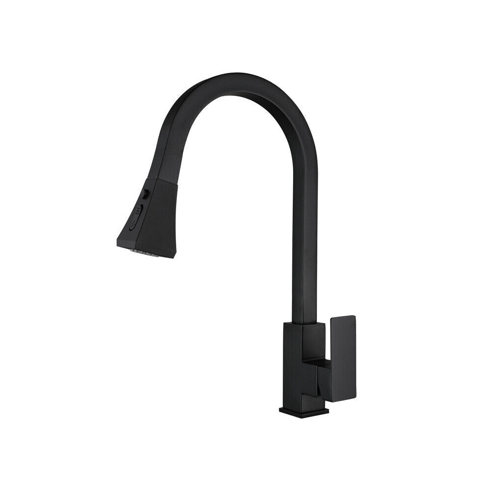 (Black) Kitchen Sink Hot And Cold Faucet Single Handle Brushed Nickel Stainless Steel Gooseneck Wash basin Tap With Pull Down Sprayer