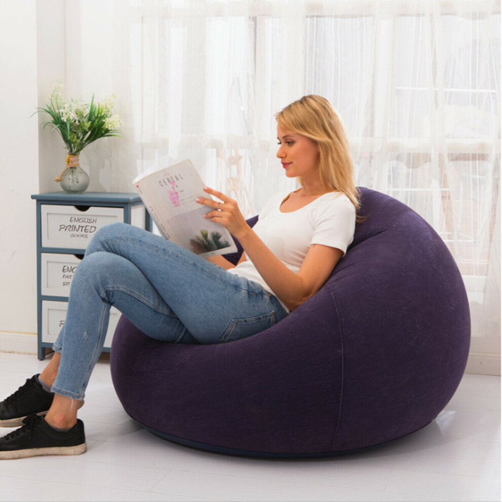 (Blue) 110x85cm Large Inflatable Chair Bean Bag PVC Indoor/Outdoor Garden Furniture Lounge Adult Lazy Sofa No Filler Folding Bed