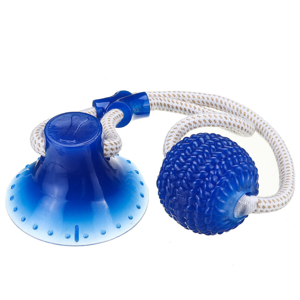 (Blue) Pet Molar Bite with Suction Cup Rubber Ball Pet Toys