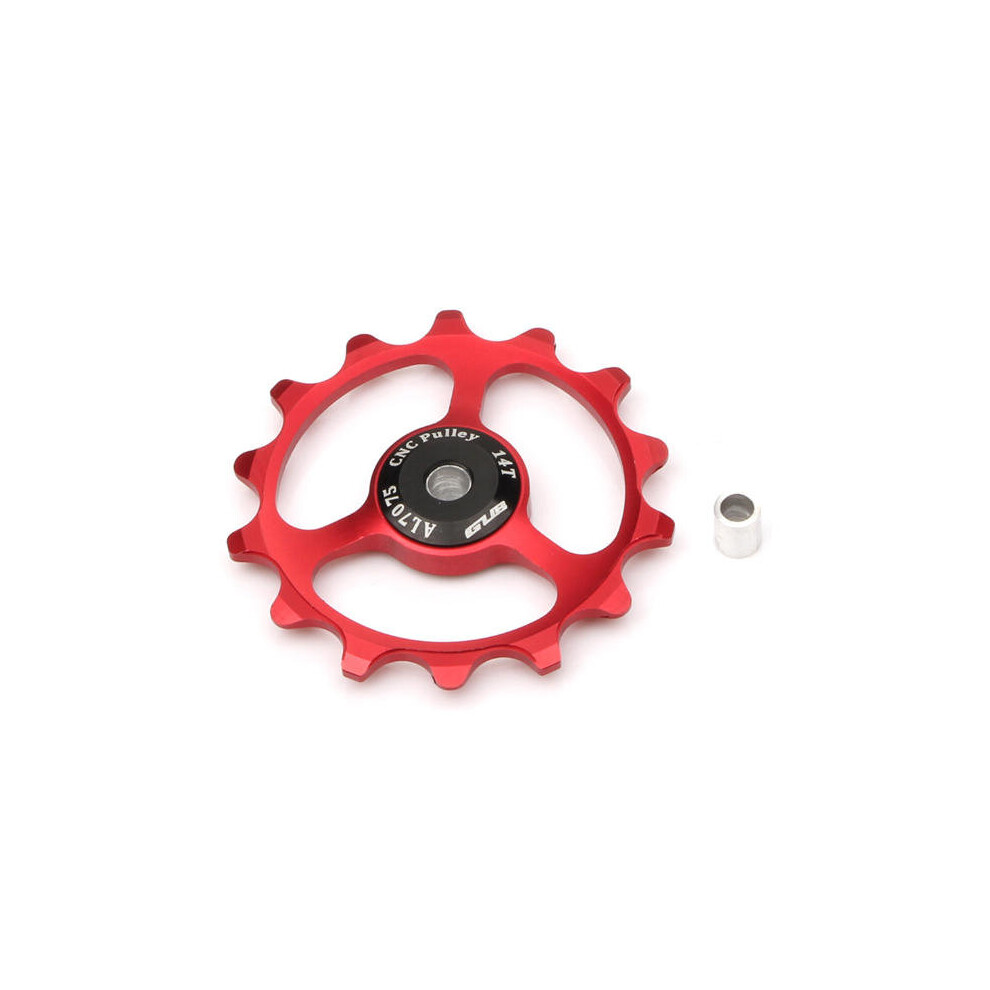 (Red) 1Pc GUB 14T Tooth Bicycle Rear Derailleur CNC Aluminum Alloy Outdoor Bearing Tension Wheel Wheel Rear Derailleur