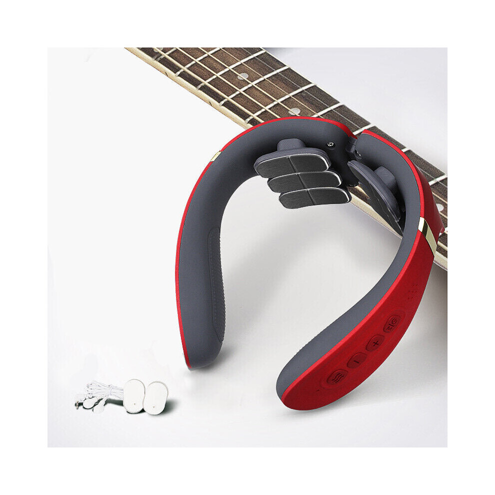 Greenzech (Red) 12 Heads Neck Massager Emp Technology 12 Modes 20 Gear Adjustable Usb Electric Pulse Heating Hot Compress Massage