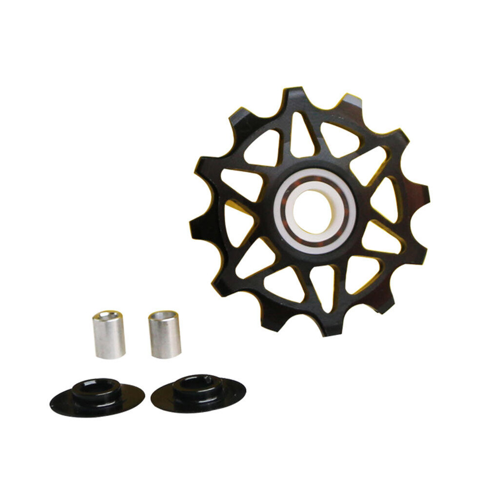 (Black) Bicycle Bike Rear Derailleur Ceramic Guide Pulley 12T Positive and Negative Tooth Guide Wheel Cycling Bike Ceramics Bearing Guide Pulley