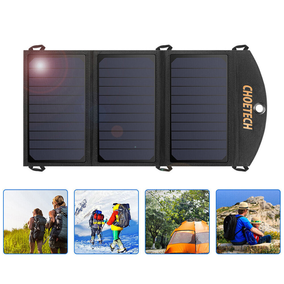 19W Solar Panel Dual USB Port Waterproof Lightweight Phone Charger Outdoor Camping Travel