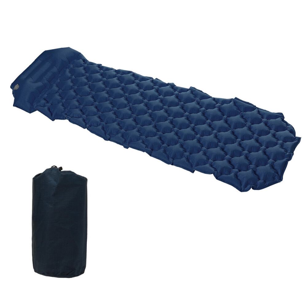 (Navy) 73x22Inch Single People Inflatable Sleeping Mat Roll Air Mattresses Ultralight Sleeping Pad Outdoor Camping with Pillow