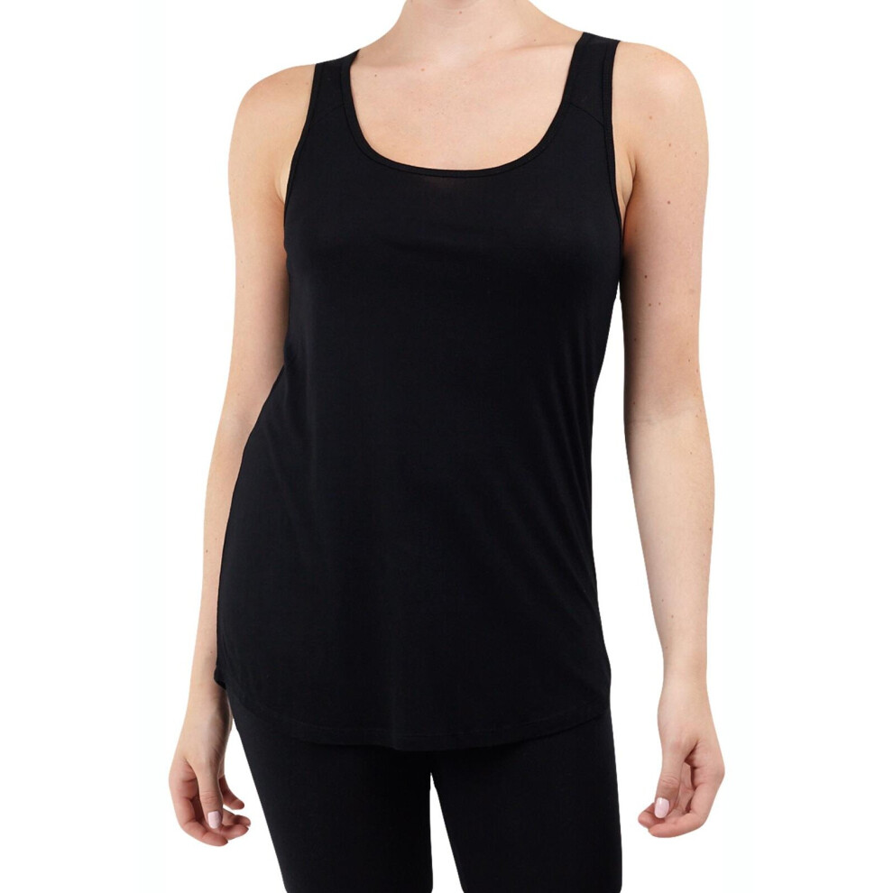 (Black, XS) Brave Soul Women Vest Plain Cami Slashed Back Wide