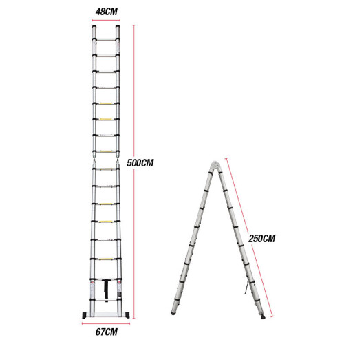 Multi-Purpose 5M Aluminium Portable Telescopic Folding Ladder A-Frame 2