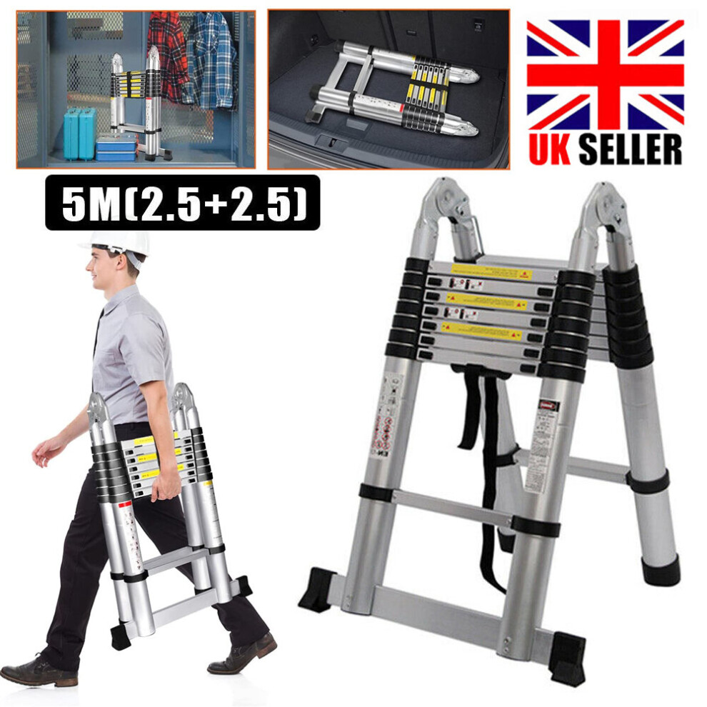 Multi-Purpose 5M Aluminium Portable Telescopic Folding Ladder A-Frame