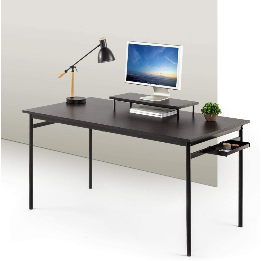 ZINUS Tresa 140 x 75 cm Black Metal Desk with Storage and Monitor Stand | Workstation with Espresso Finish | Computer Desk | Easy Assembly