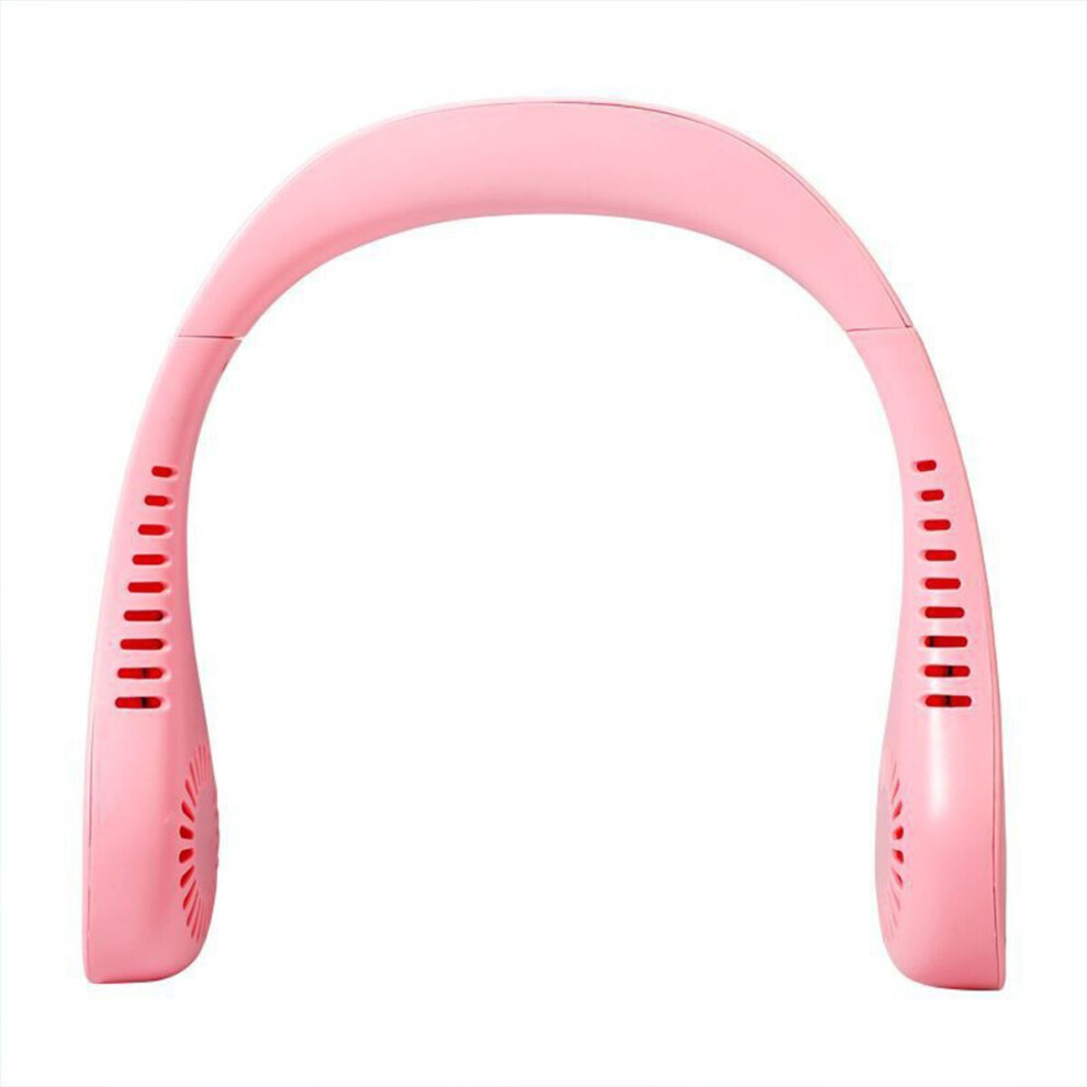 (Pink) Portable Sport Neck Hanging Fan 3 Gears USB Rechargeable 3000mAh Battery Life Mini Electric Fan