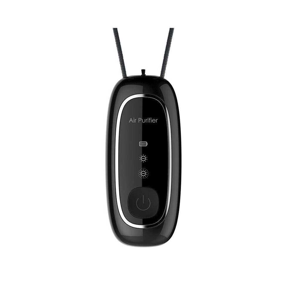 (Black, Chain Type) Portable Ozone Air Purifier Hanging Neck Negative Ion Air Purifier for Home Car 8000-12000W/cm Anion Concentration