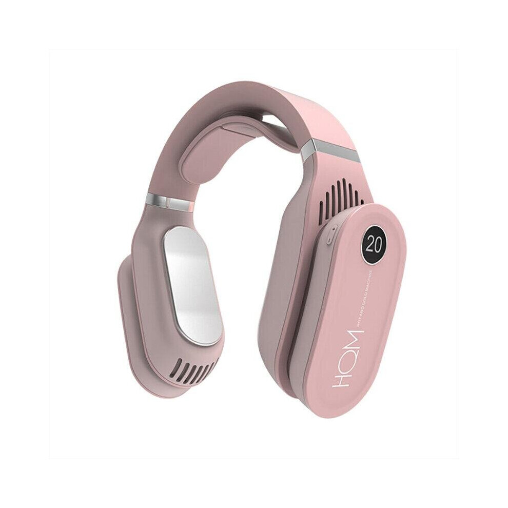 (Pink) Smart Neck Massager Cooling and Heating Air Conditioning Bladeless Fan Constant Temperature USB Rechargeable Leafless Neckband