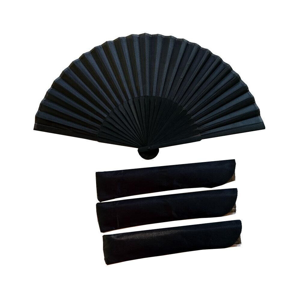 38 x 21cm Folding Fan Black Vintage Hand Fan Handheld Fan Chinese Style for Outdoor Travel Wedding Dancing Gift