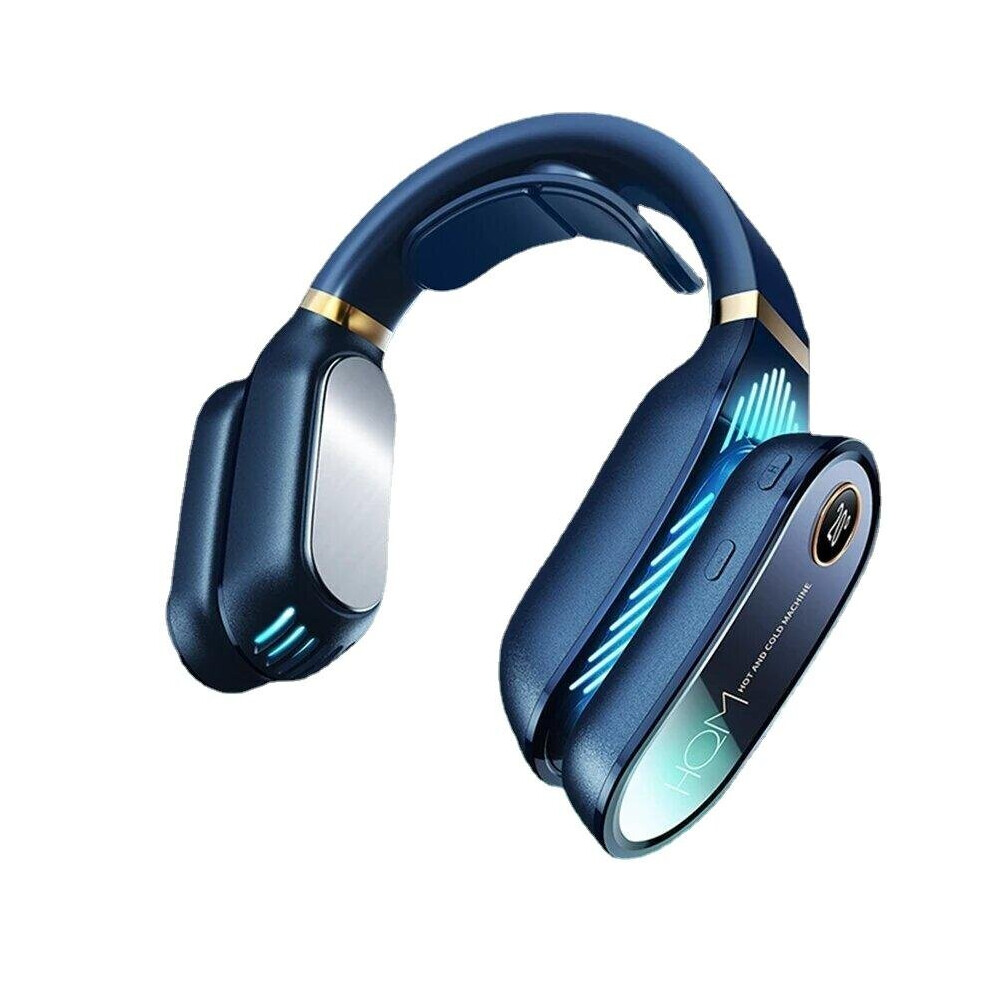 (Blue) Smart Neck Massager Cooling and Heating Air Conditioning Bladeless Fan Constant Temperature USB Rechargeable Leafless Neckband