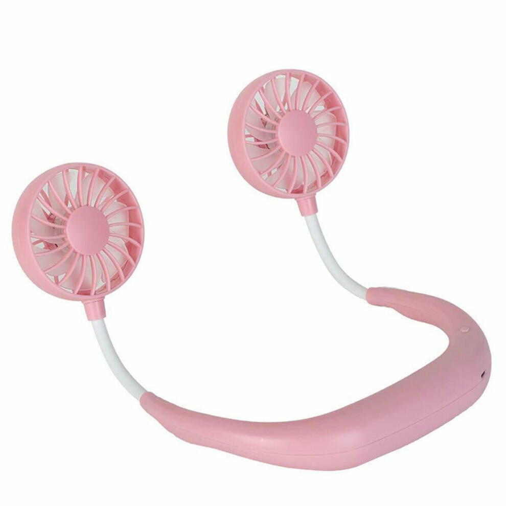 (Pink) Portable Sports Mini Fan USB Charging Mute Hanging Neck Fans Folding for Outdoor Travelling