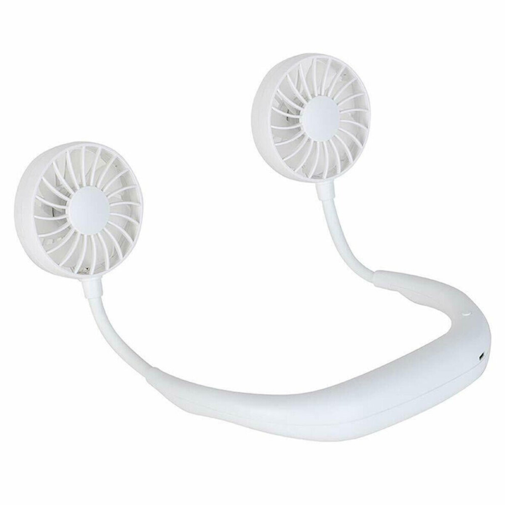 (White) Portable Sports Mini Fan USB Charging Mute Hanging Neck Fans Folding for Outdoor Travelling
