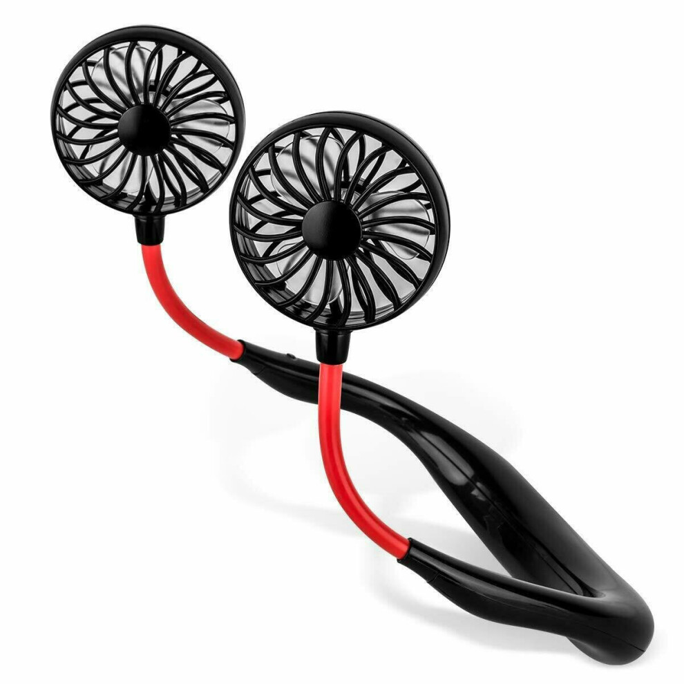 (Black) Portable Sports Mini Fan USB Charging Mute Hanging Neck Fans Folding for Outdoor Travelling