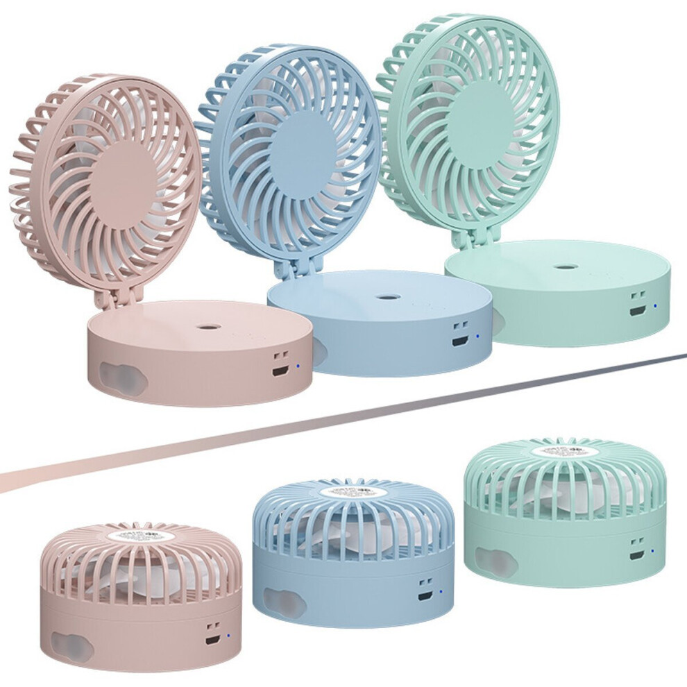 (Blue) Portable Neck Hanging Fan Foldable USB Rechargeable Table Air Cooler Mist Sprayer Humidifier
