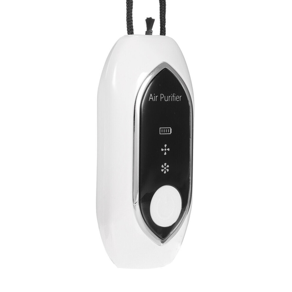 (White) 5V Wearable Air Purifier Necklace Portable Anion Ionizer Generator USB Charging