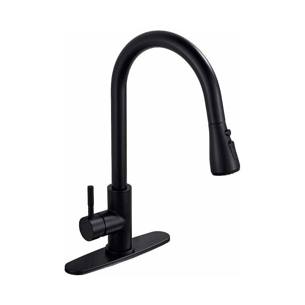 (Black, 3/8) Kitchen Faucet With Pull Down Sprayer Brushed Nickel High Arc Single Handle Stainless Steel Hot Cold Mixer Tap Commercial Modern