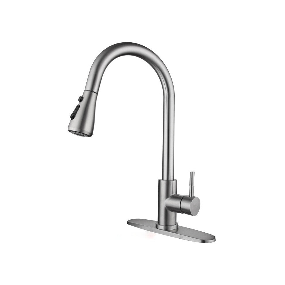 (Brushed, 3/8) Kitchen Faucet With Pull Down Sprayer Brushed Nickel High Arc Single Handle Stainless Steel Hot Cold Mixer Tap Commercial Modern