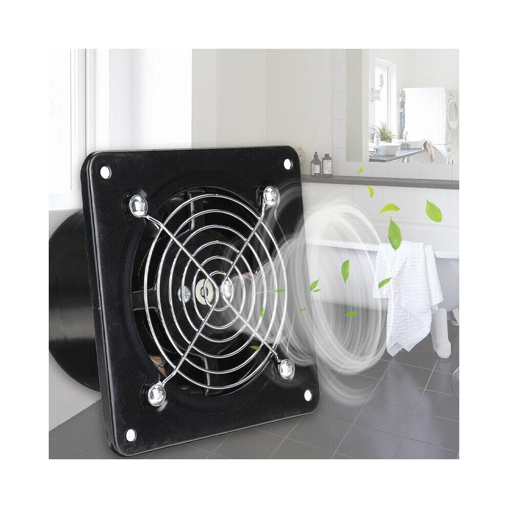(110V, US Plug) 8 Inch Black Shell Stainless Steel Fan Blade High-speed Silent Exhaust Fan