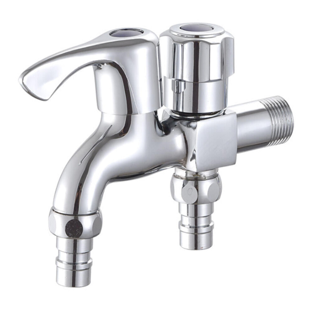 (Copper Body) Wall Mount Single Cold Washing Machine Faucet 1/2'' Double Spouts 2 Handles Water Tap Garden Bathroom Bidet