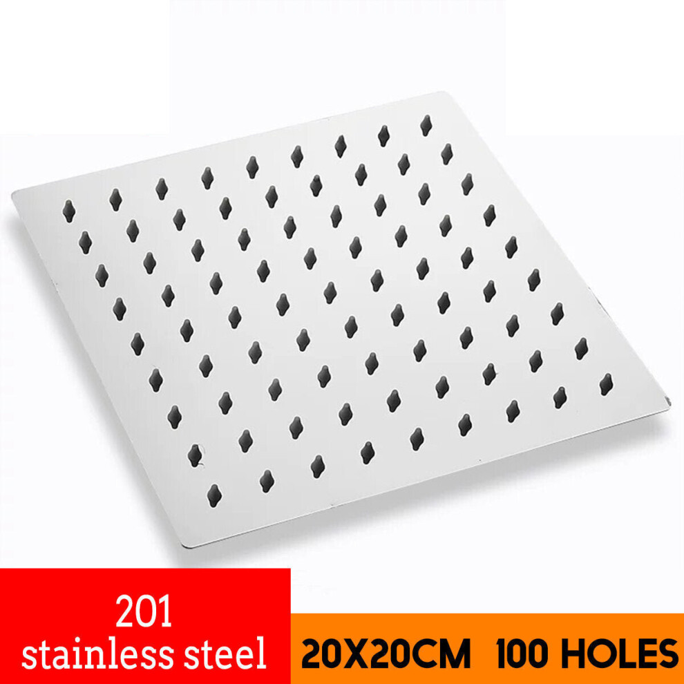 (304 Stainless steel) 8 Inch Shower Head Large Waterfall 360 Rotation Square 201/304 Stainless Steel