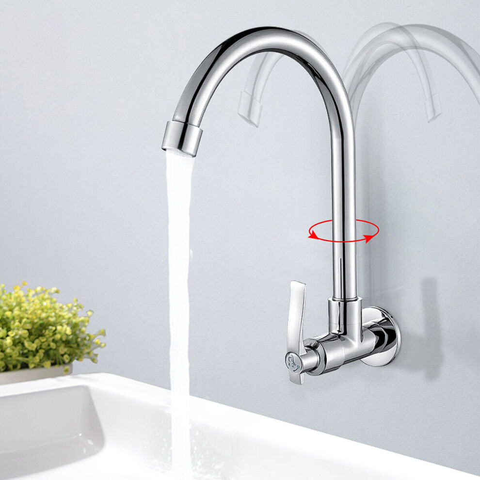 Wall Mount Kitchen Sink Faucet 360 Degree Rotation Single Cold Tap