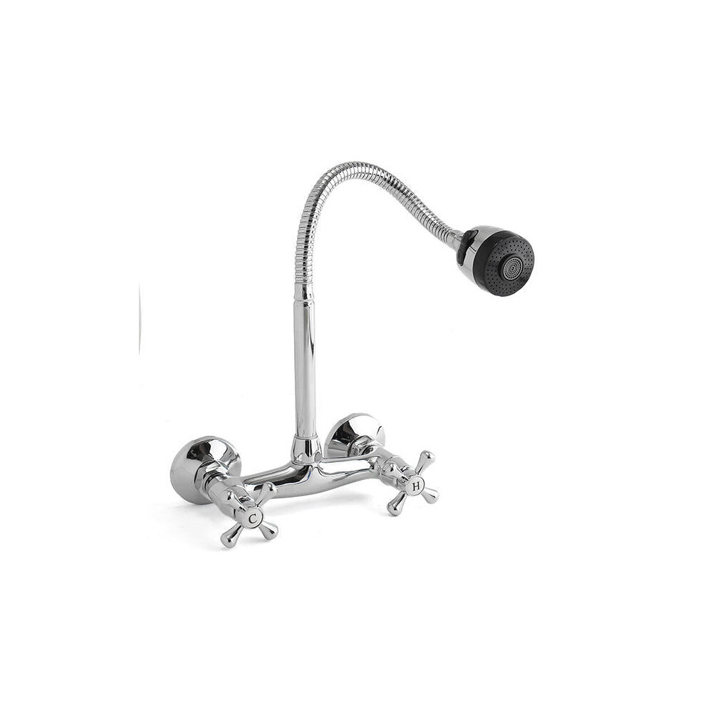 Kitchen Sink Faucet Hot Cold Mixed Taps Stretchable Shower Spray Type Wall Mount Bathroom