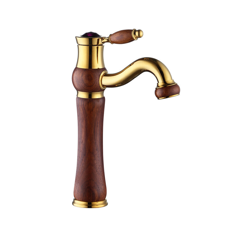 (Titanium Gold, Tall Type) Antique Copper Bathroom Basin Faucet Tap Hot and Cold Water Single Hole Deck Mount Mixer G1/2