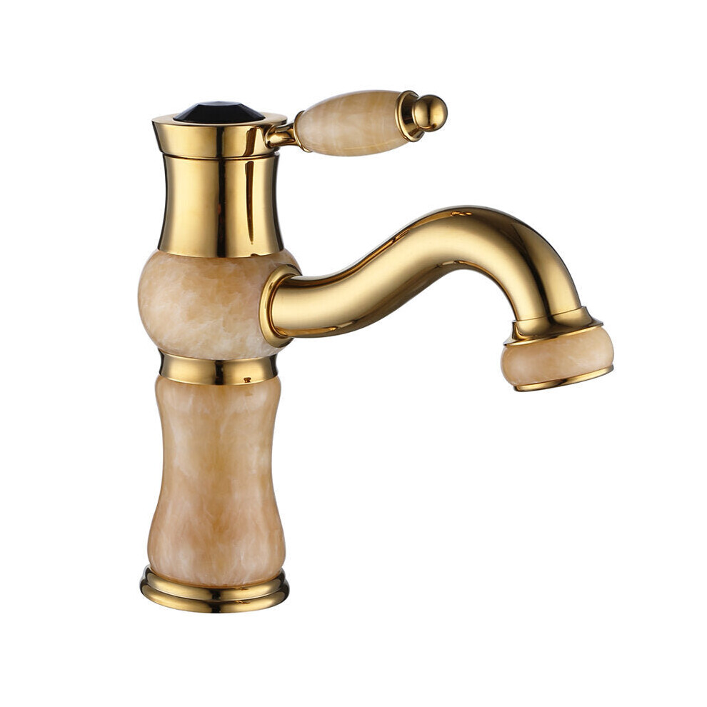 (Titanium Gold, Short Type) Antique Copper Bathroom Basin Faucet Tap Hot and Cold Water Single Hole Deck Mount Mixer G1/2