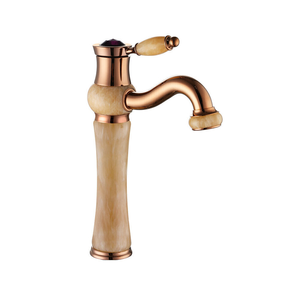 (Rose Gold, Tall Type) Antique Copper Bathroom Basin Faucet Tap Hot and Cold Water Single Hole Deck Mount Mixer G1/2