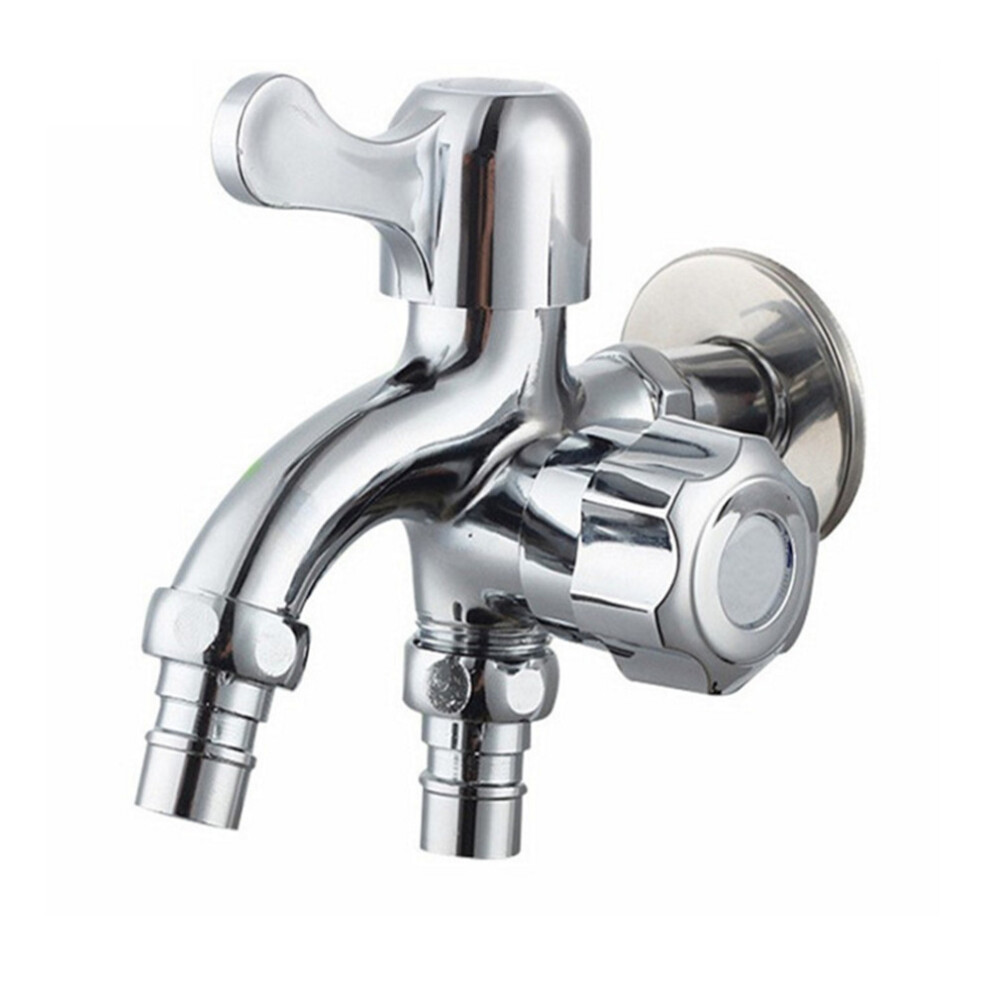 (Copper Body) Wall Mount Single Cold Washing Machine Faucet 1/2'' Double Spouts 2 Handles Water Tap Garden Bathroom Bock