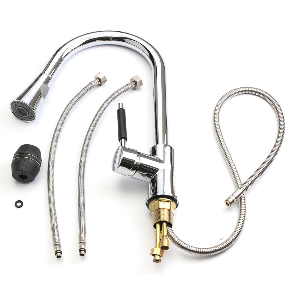 Kitchen Basin Sink Pull Out Tap Faucet Swivel Gooseneck Spout Spray Water Mixer 3654659425966