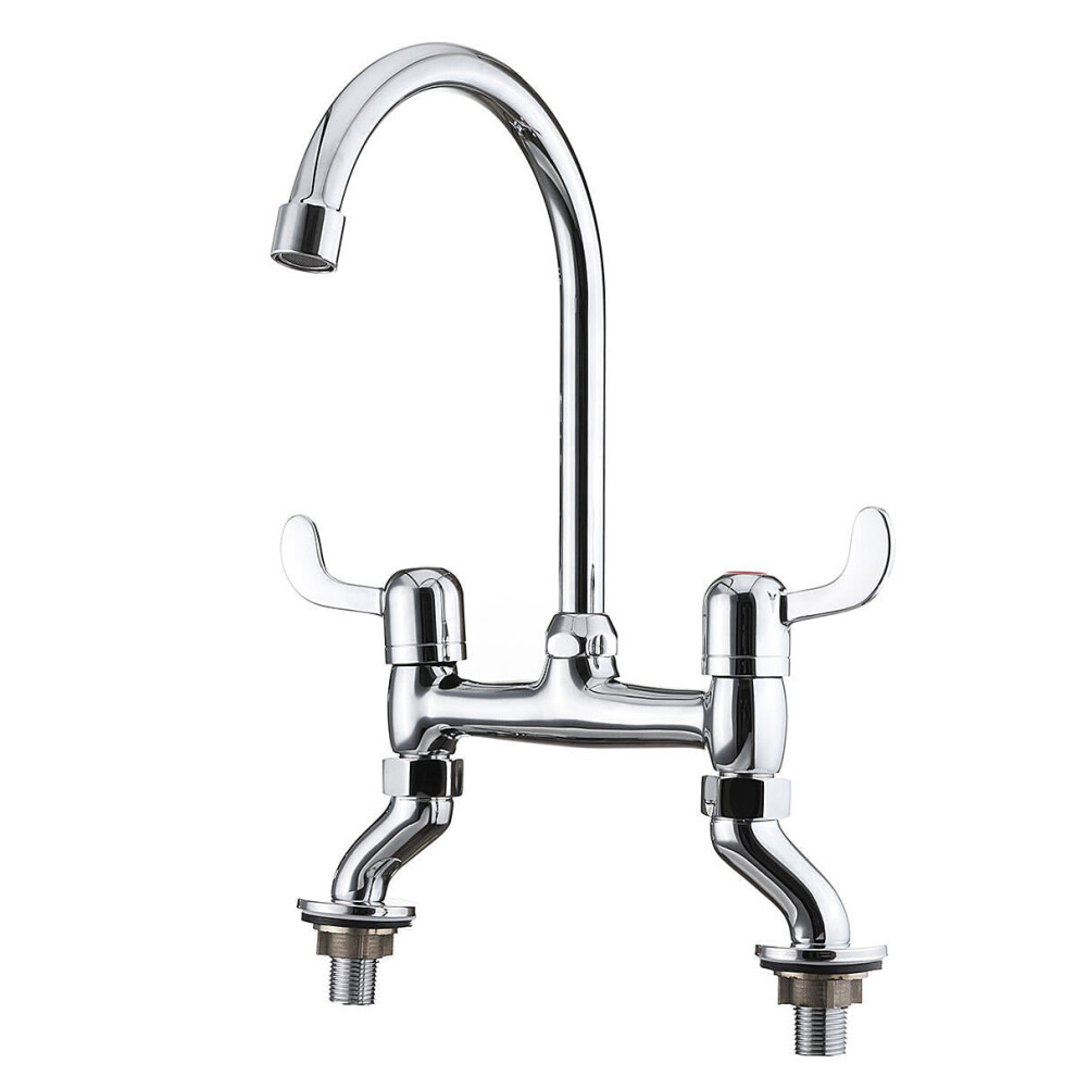(D) Hot Cold Water Dispenser Basin Sink 360 Degree Swivel Dual Lever Deck Mount Spout Faucet 3654659416469