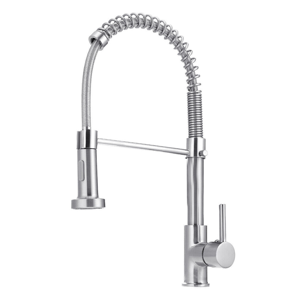 (Brush Silver) Kitchen Mixer Tap Rotatable Hot And Cold Water Multifunctional Sink Spring Faucet with Pull Out Hose Spray Single Lever