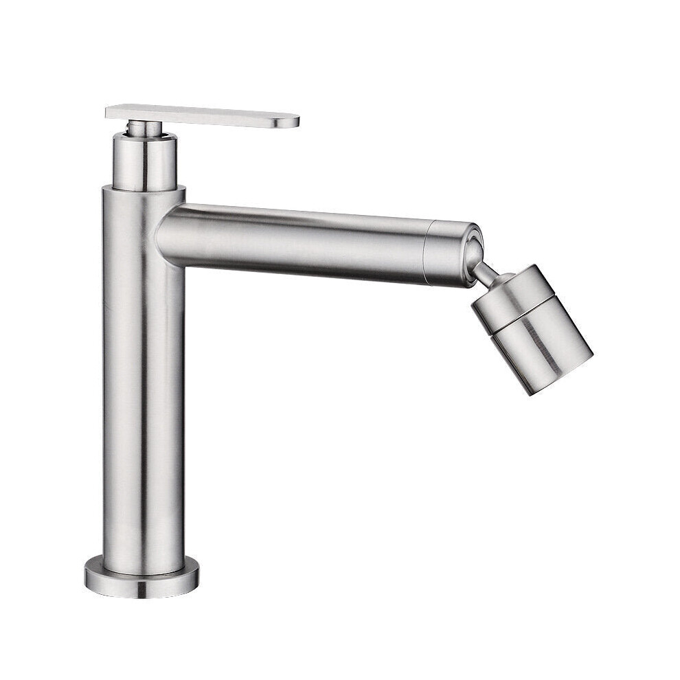 (Silver) Stainless Steel Bathroom Basin Faucet 360 Degree Swivel Universal Rotating Two Water Modes Hot Cold Mixer Tap