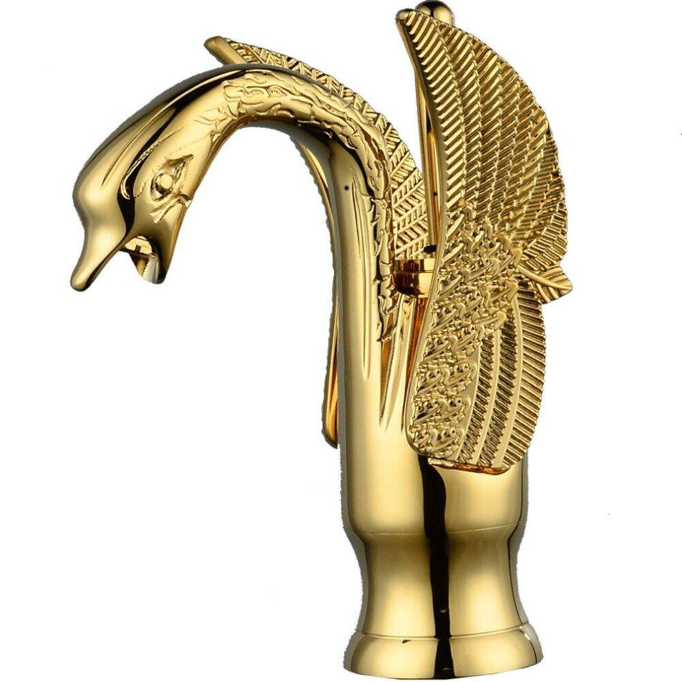 European Swan Antique Bathroom Basin Faucet Hot & Cold Water Mixer Tap Single Handle Copper Deck Mount 3654659044273