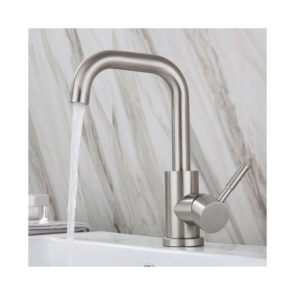 Stainless Steel Bathroom Basin Faucet 360 Rotate Single Handle Hole Lead Free Hot And Cold Mixer Taps With Hoses